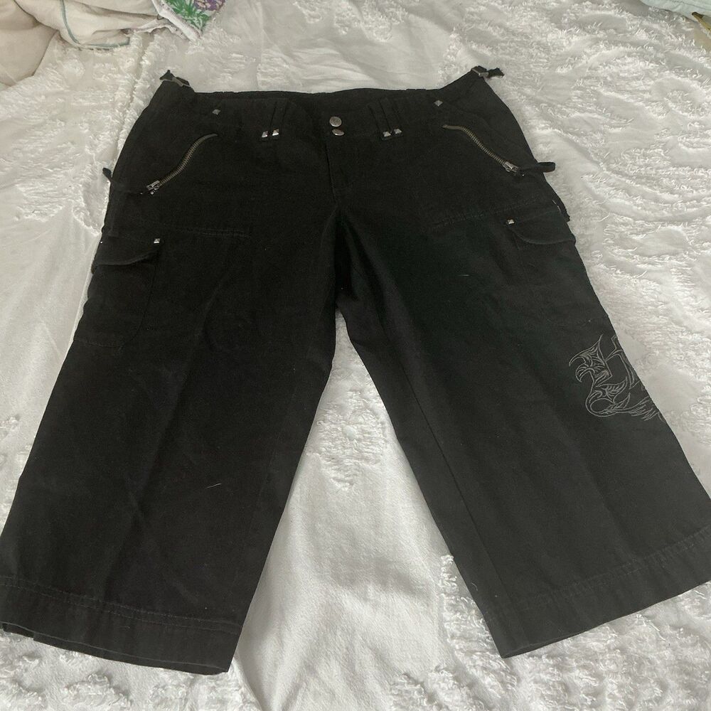 Harley Davidson Womens Cargo Shorts Size 8 Black Y2K Biker Embroidered